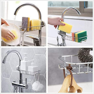 Sink Faucet- Kitchen Adjustable Sink Faucet Shelf Stainless Steel Drain Rack for Soap, Sponge, Clip Hanging Holder Dishcloth, Towel Rack