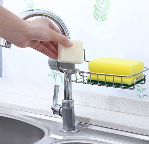 Sink Faucet- Kitchen Adjustable Sink Faucet Shelf Stainless Steel Drain Rack for Soap, Sponge, Clip Hanging Holder Dishcloth, Towel Rack